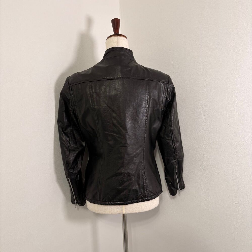 Vintage 70s Black Leather Motorcycle Jacket Sz 15 - Picture 5 of 12